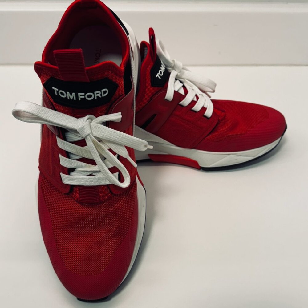 Tom Ford Jago Panelled Lace-Up Sneakers (Red)